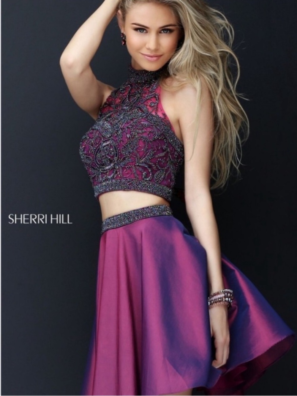 NWT Sherri Hill Plum Beaded Crop Top